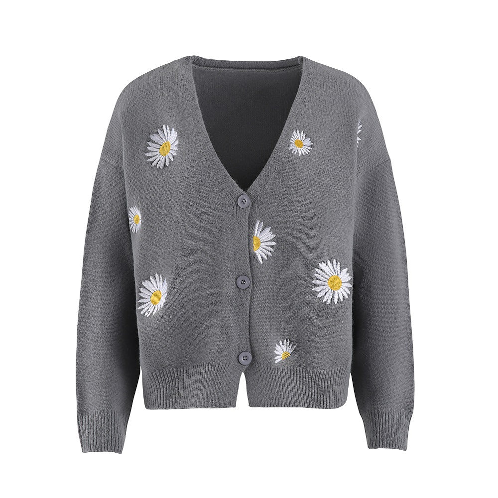 Cardigan en maille à broderie florale et col en V Berg-Feldt