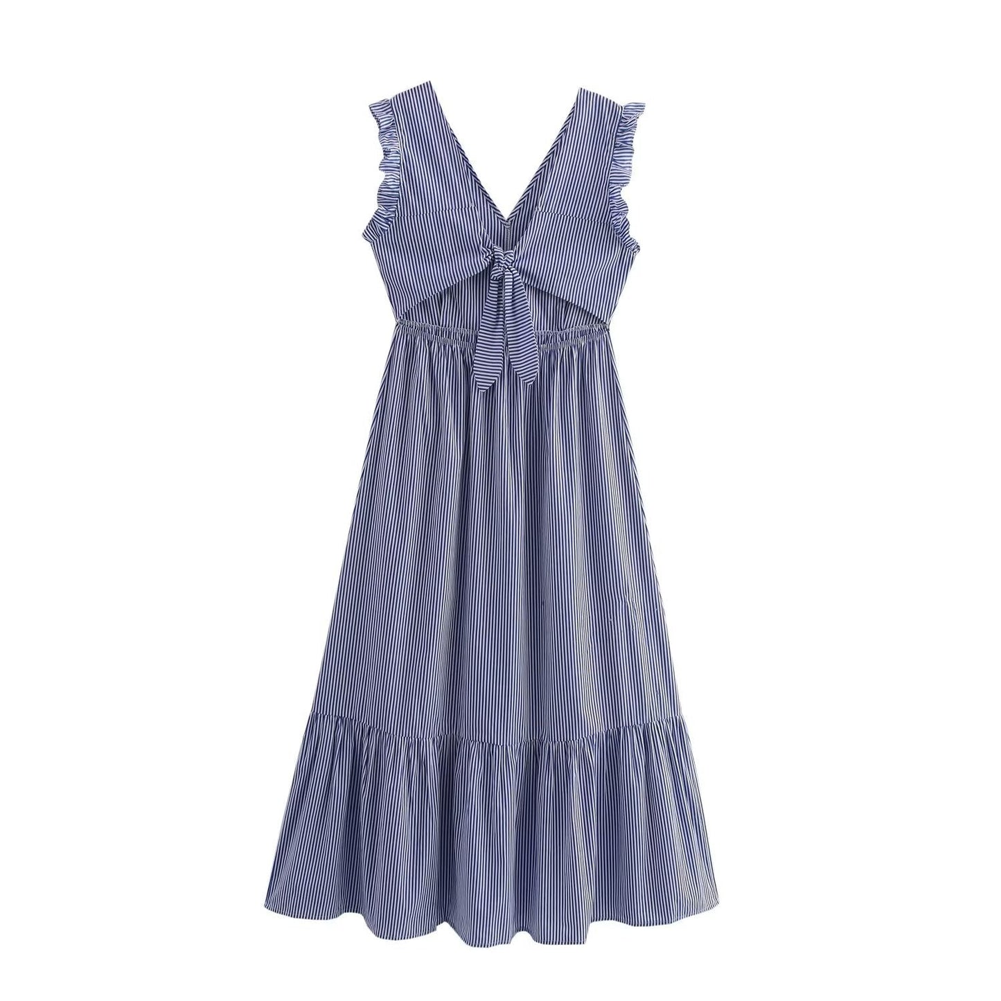 Robe midi Berg-Feldt pour femme avec col en V, volants, rayures et fronces
