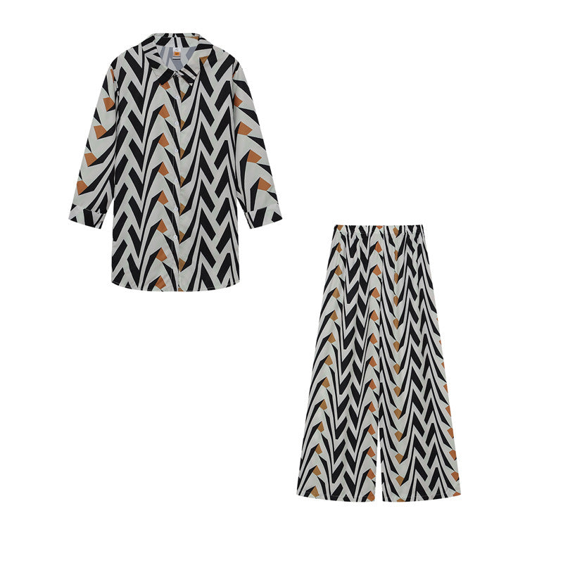 Ensemble loungewear pour femme, coupe décontractée, imprimé abstrait Champs de montagnes