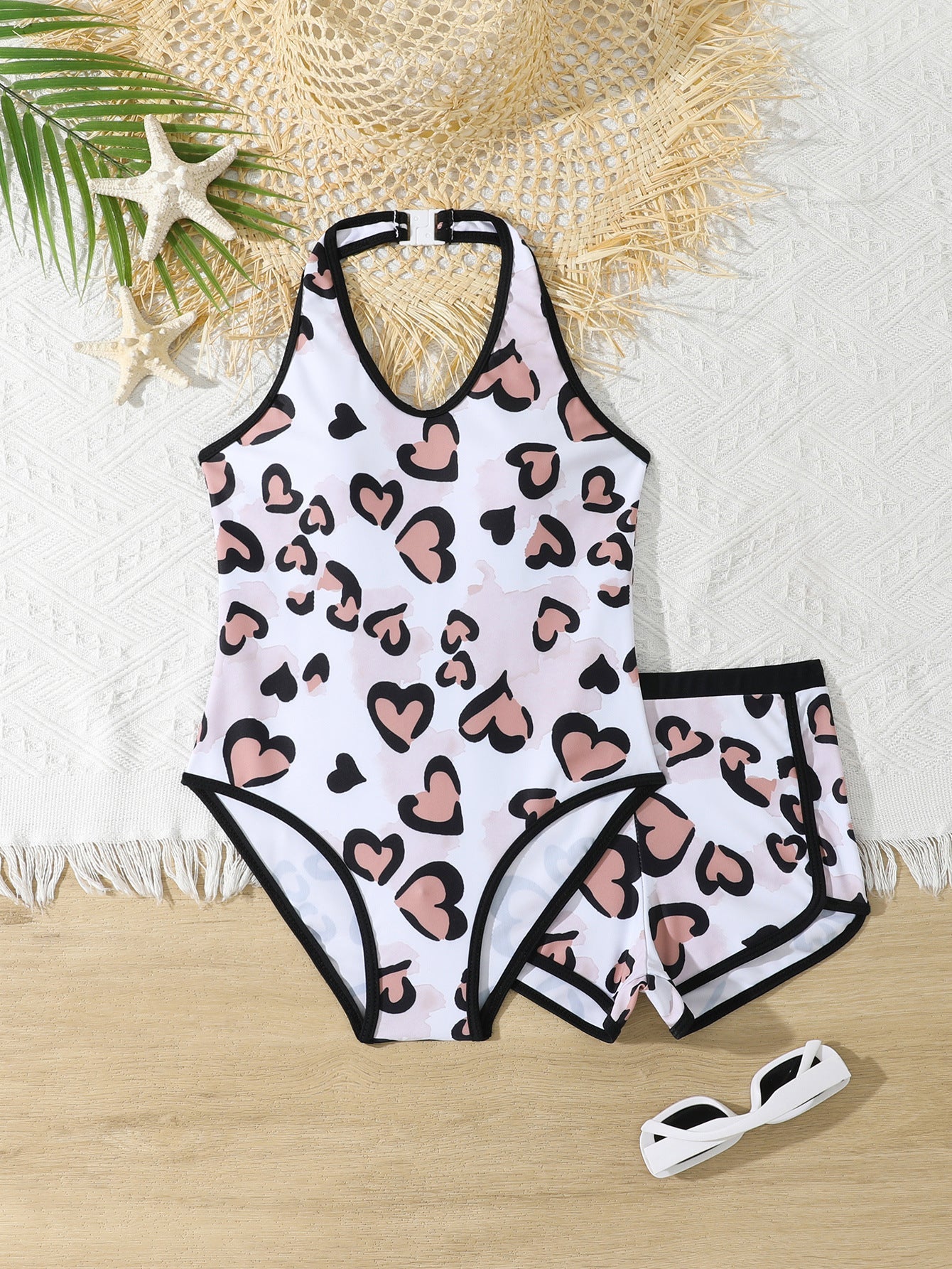 Maillot de bain femme à col haut avec imprimé cœur tendance de berg-feldt