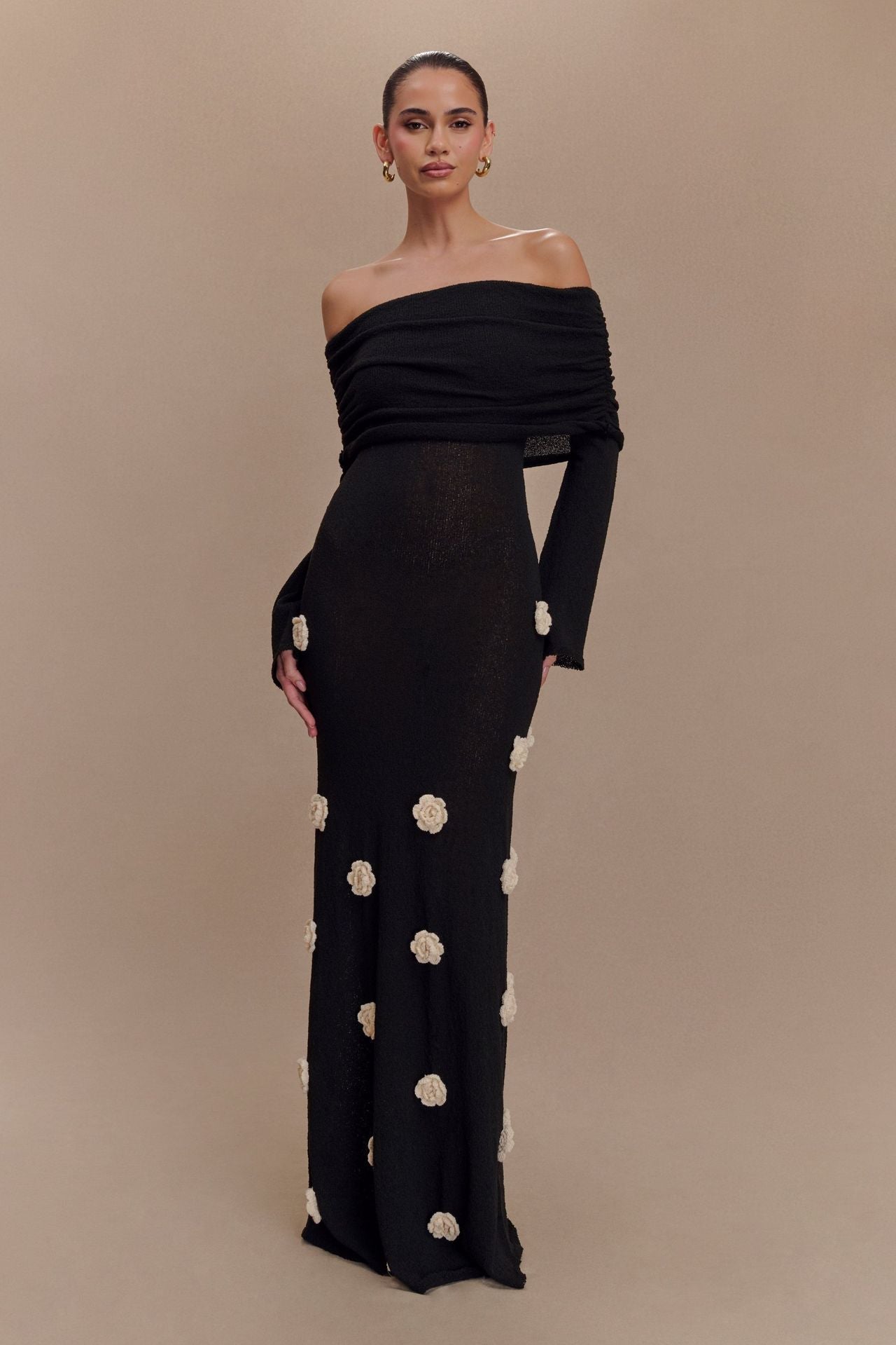 Berg-Feldt Robe longue pour femme, élégante, épaules dénudées, à imprimé floral