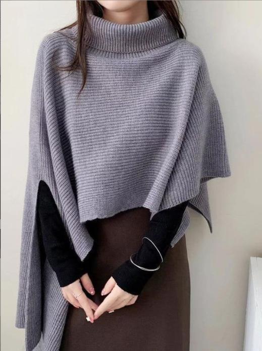 Poncho en maille pour femme, col montant et coupe asymétrique Berg-Feldt