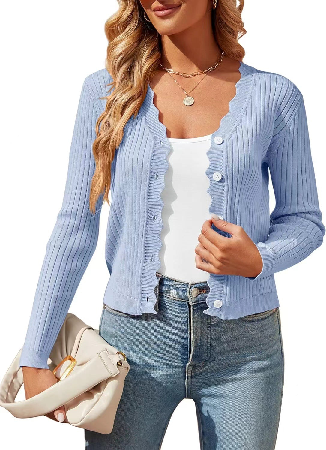 Damen élégant cardigan en tricot avec bordure festonnée Berg-Feldt