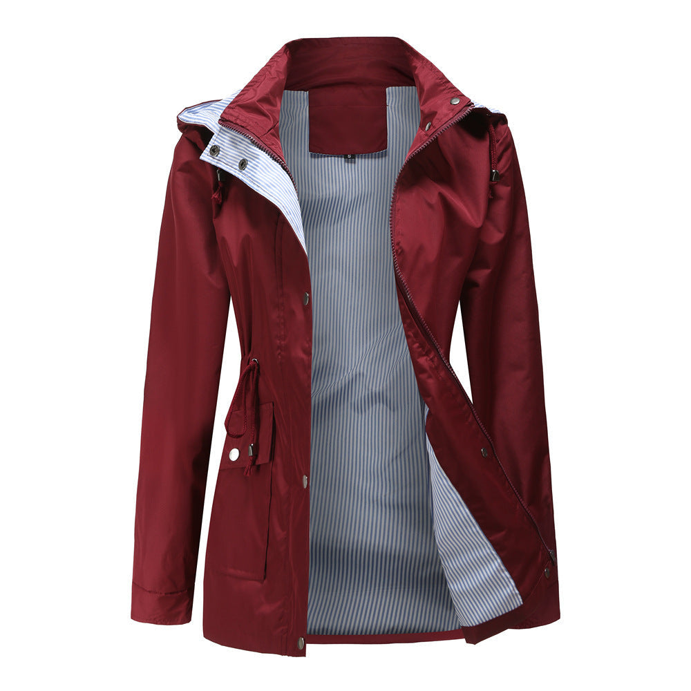 Damen Wetterfeste Regenjacke mit verstellbarem Kapuzenkragen und Taillenzug Berg-Feldt