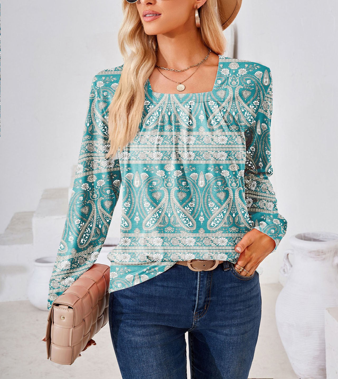 Chemisier à manches longues pour femme, motif floral et détail élégant de berg-feldt