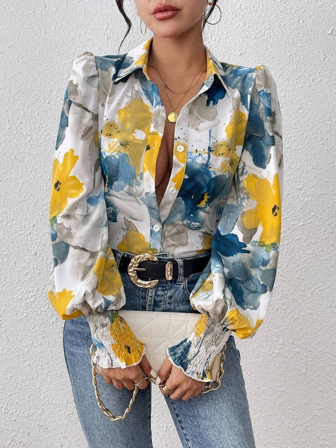 Blouse pour femme à manches bouffantes amples et motif floral de berg-feldt