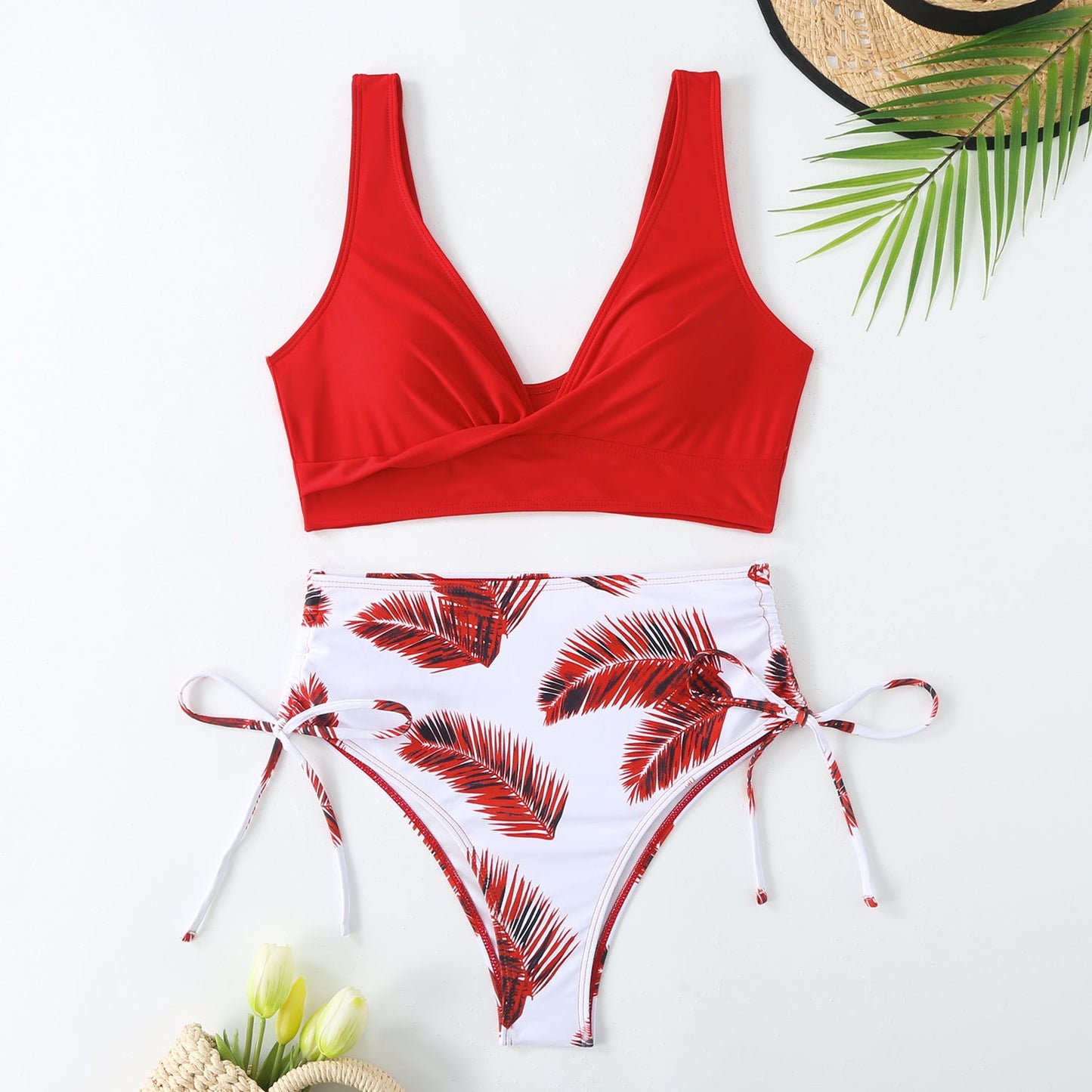 Ensemble de bikini taille haute imprimé feuilles de palmier Berg-Feldt pour femme