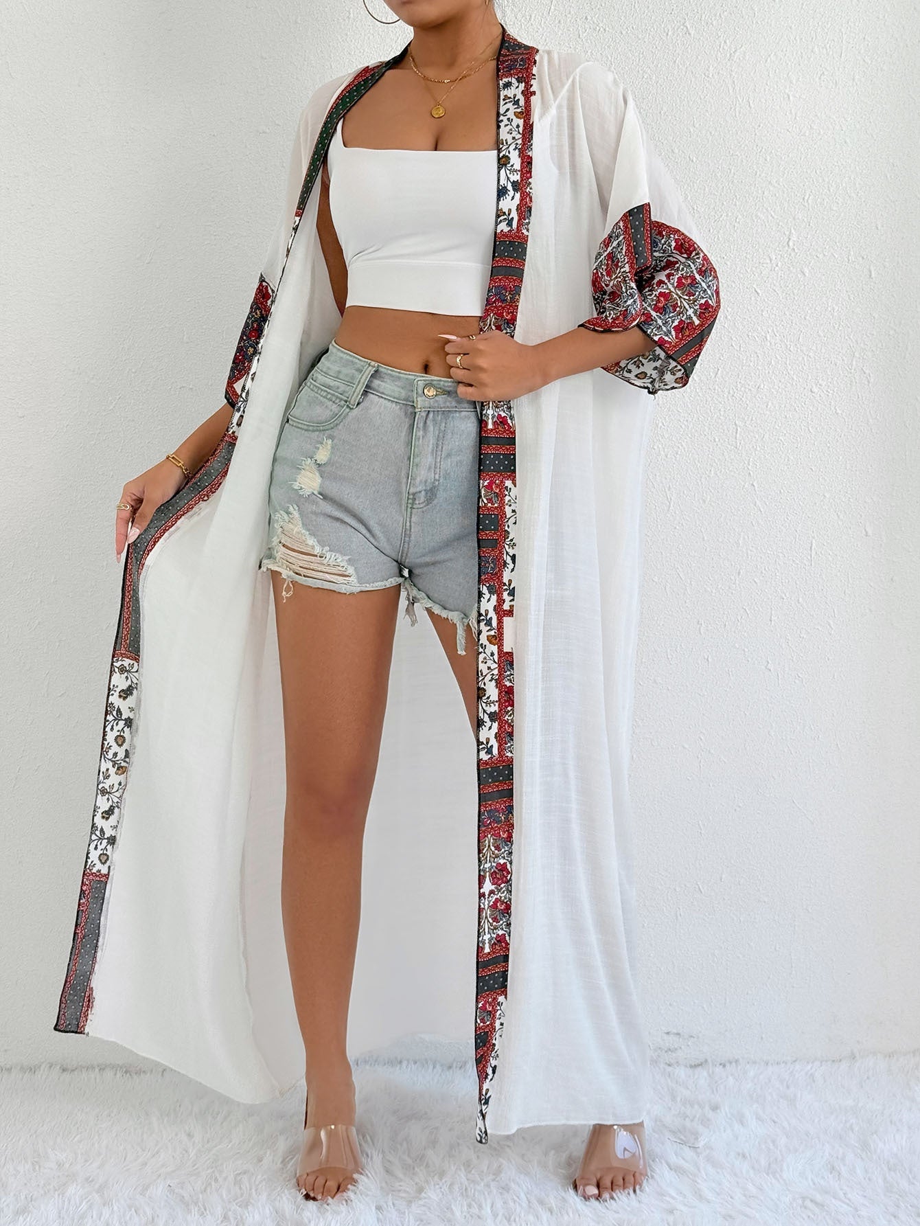 Cache-maillot de style kimono Berg-feldt pour femme avec motif floral