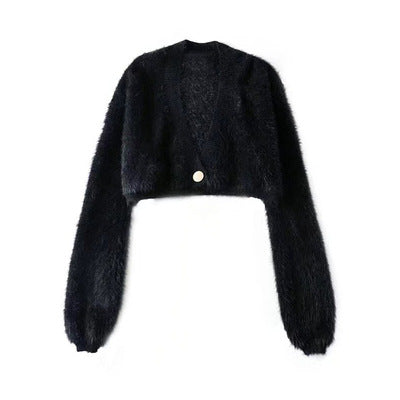 Gilet court flou à col en V et boutons pour femme Berg-Feldt