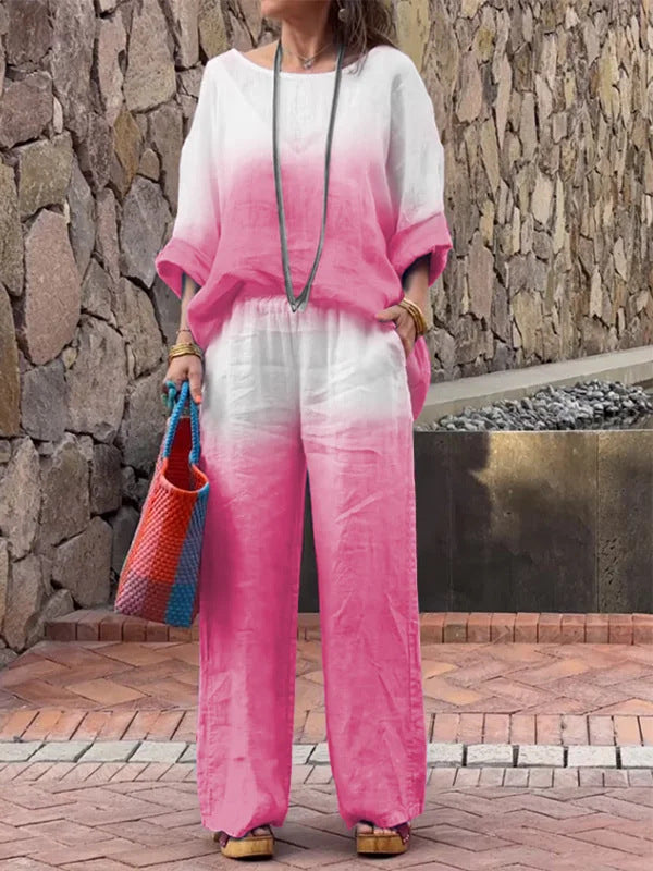 Ensemble élégant de loungewear en lin dégradé avec pantalon large pour femme par berg-feldt