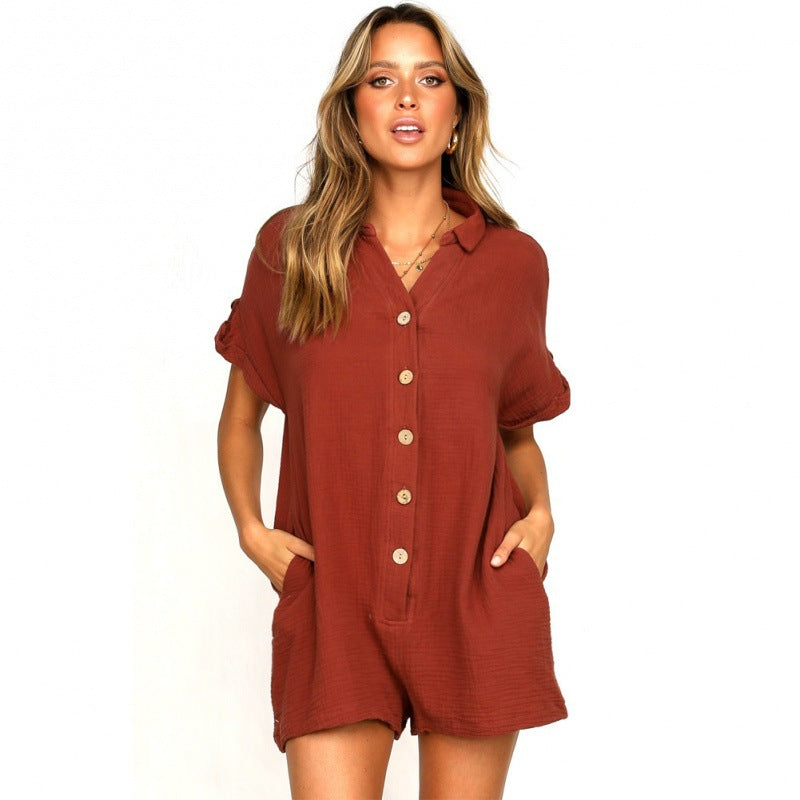 Lässiger Damen Kurzoverall mit Knöpfen und Taschen von berg-feldt