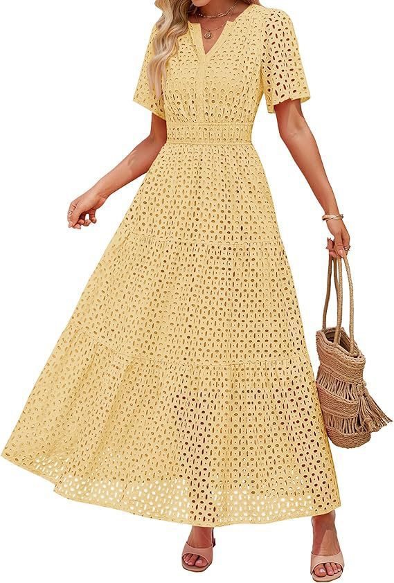 Leichtes Maxikleid für Damen mit Lochmuster und V-Ausschnitt von berg-feldt