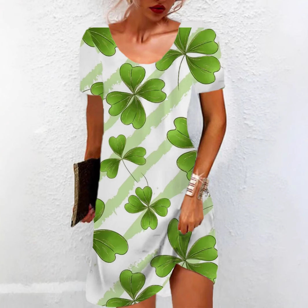 Berg-Feldt Robe droite courte à manches courtes et motif floral pour femme
