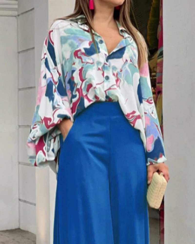 Lose, bunte Damenbluse mit Marmordruck von berg-feldt