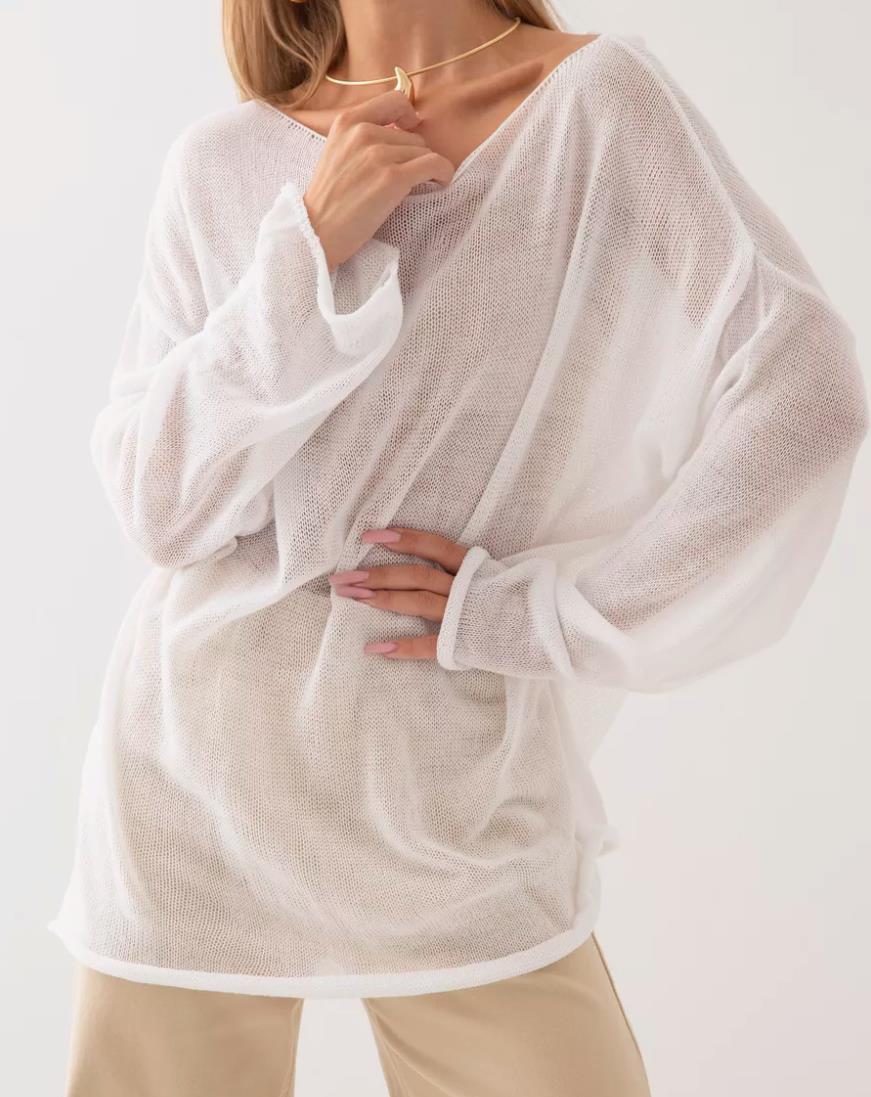 Pull ample pour femme Berg-Feldt en maille aérée, coupe large et tissu transparent
