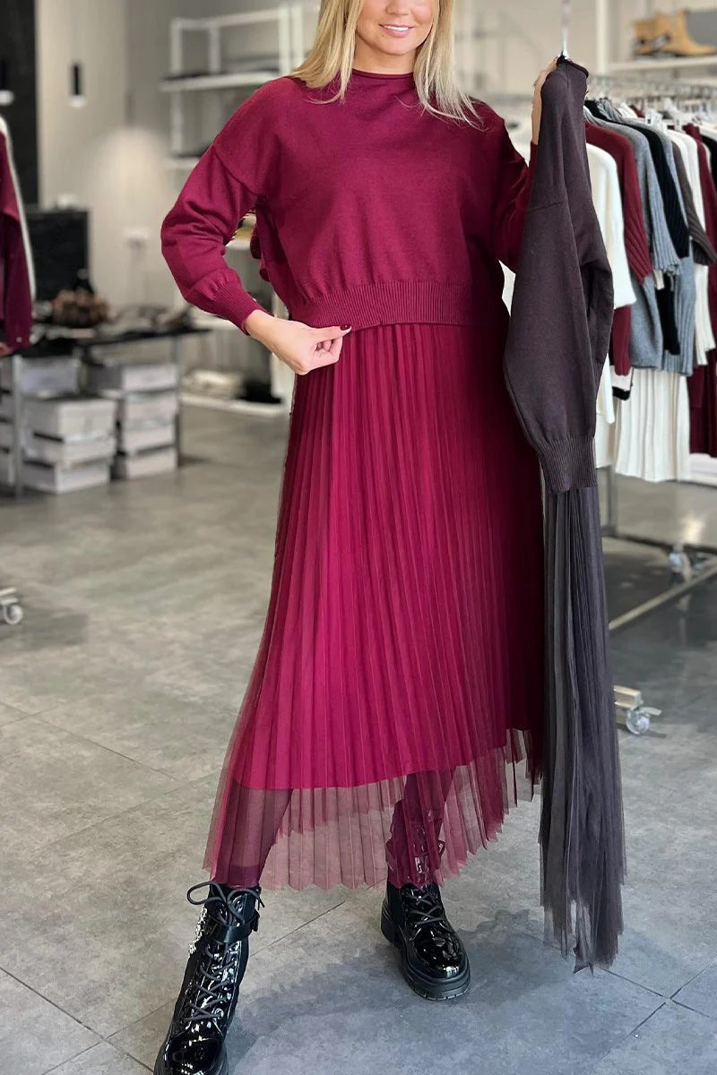 Damen Elegant Set Jupe Plissée et Pull Berg-Feldt