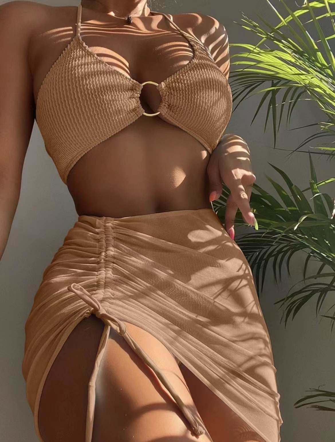 Haut de maillot de bain femme Berg-Feldt avec fronces et anneau