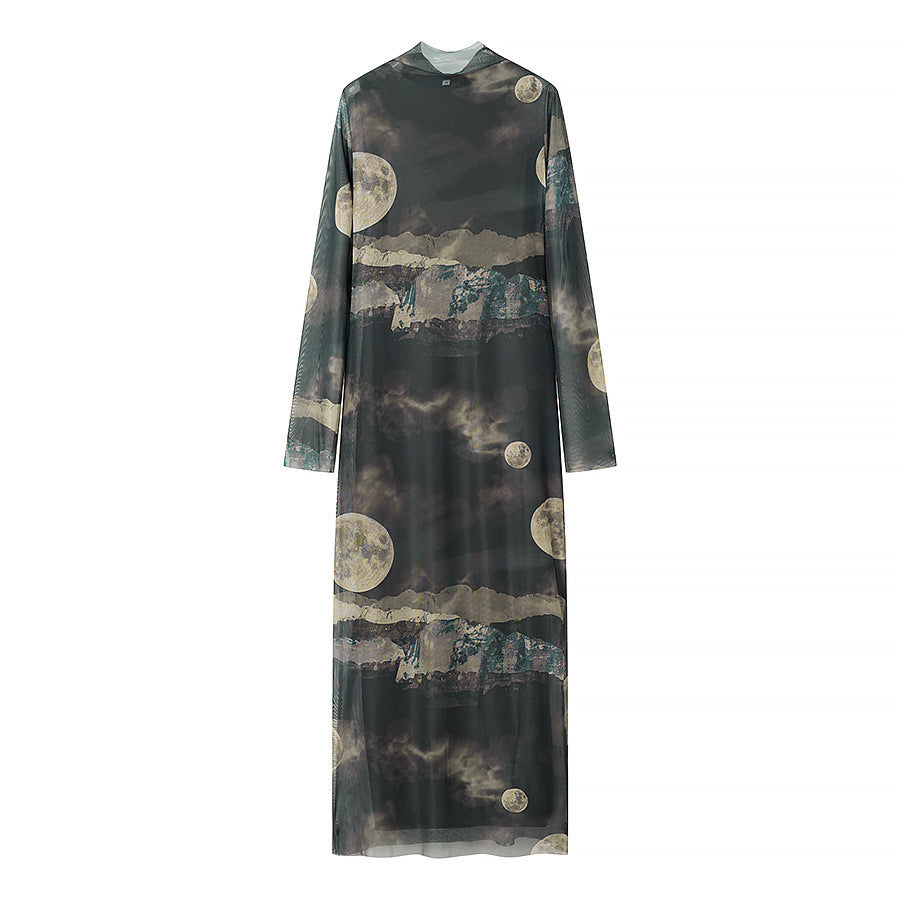 Berg-Feldt Robe longue pour femme avec superposition transparente et motif céleste