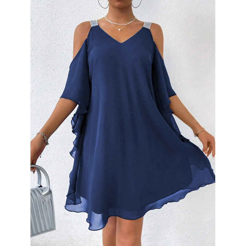 Robe en mousseline de soie à paillettes pour femme, épaules dénudées, berg-feldt