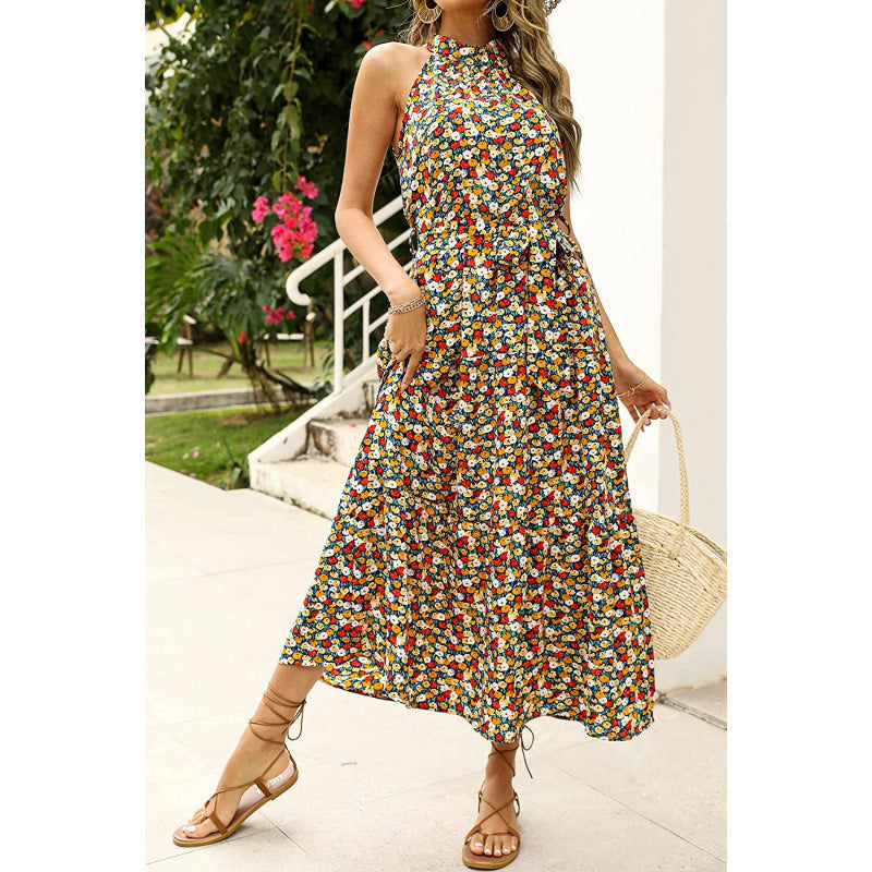 Robe longue à motif floral, ceinture à nouer ajustable de berg-feldt