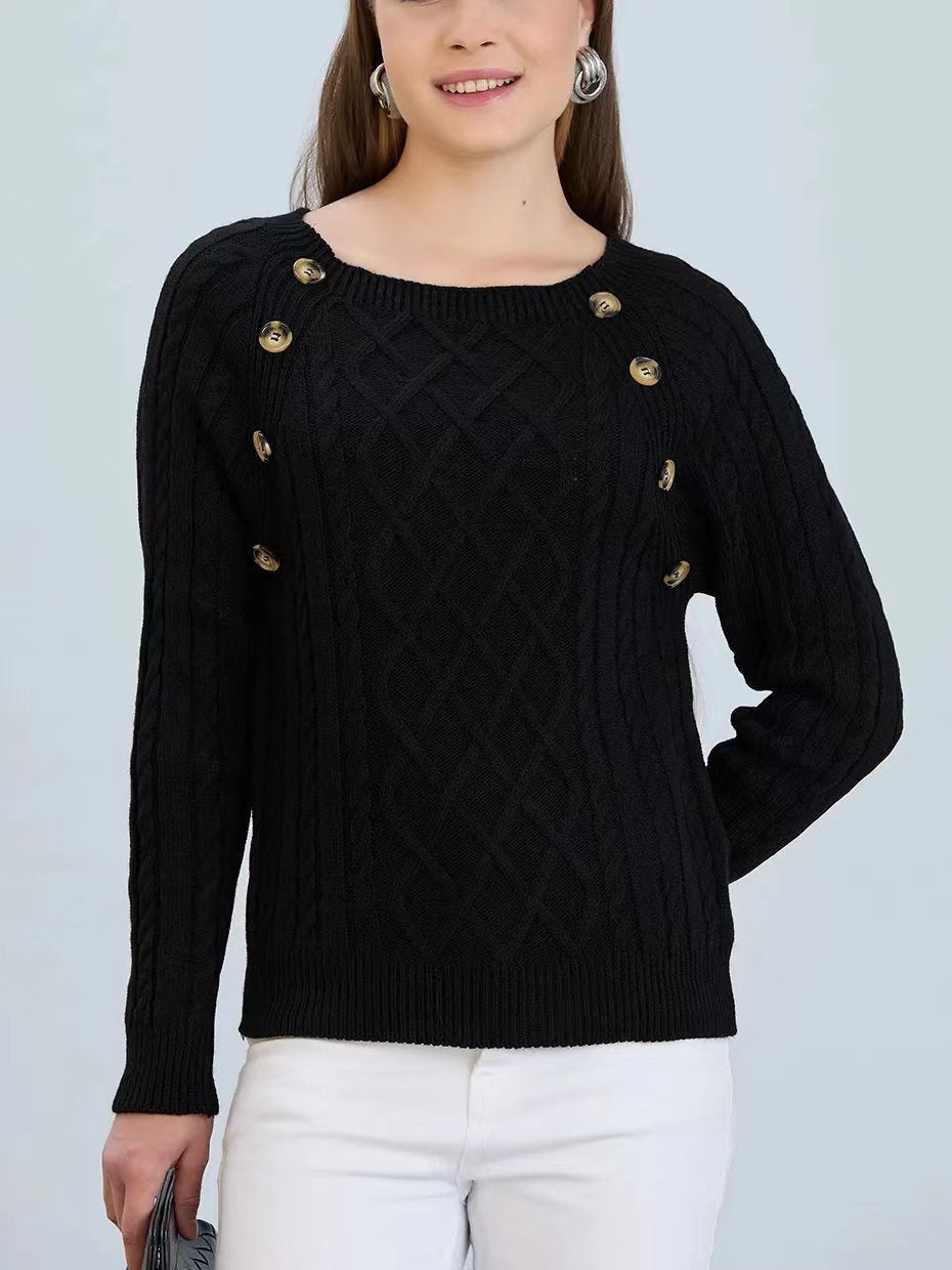 Pull en maille jacquard motif losanges et boutons décoratifs Berg-Feldt