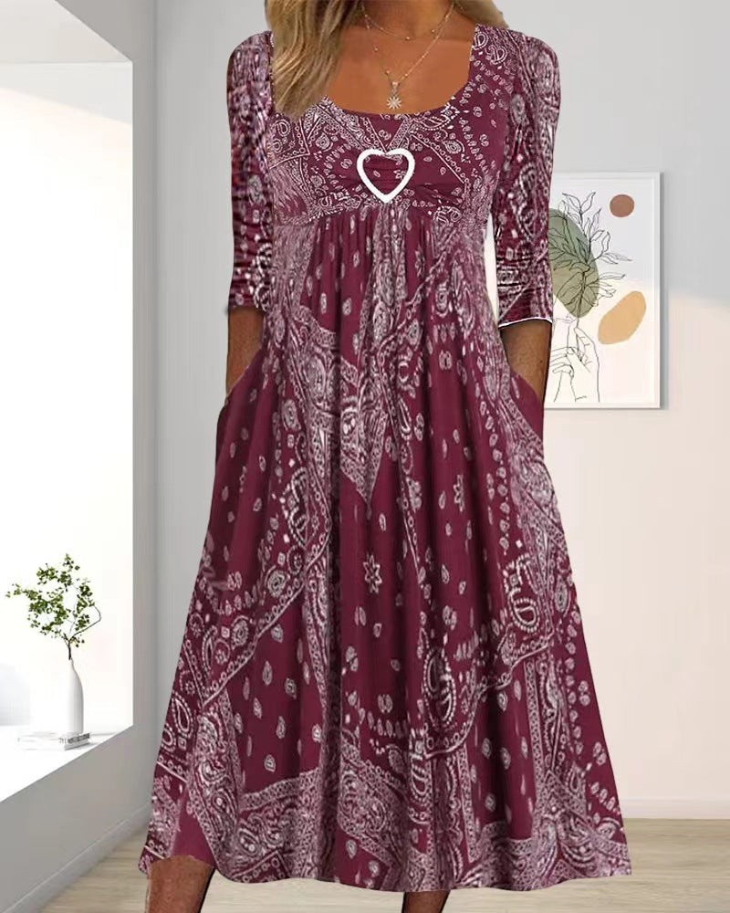 Robe longue pour femme à manches courtes et cœur de berg-feldt