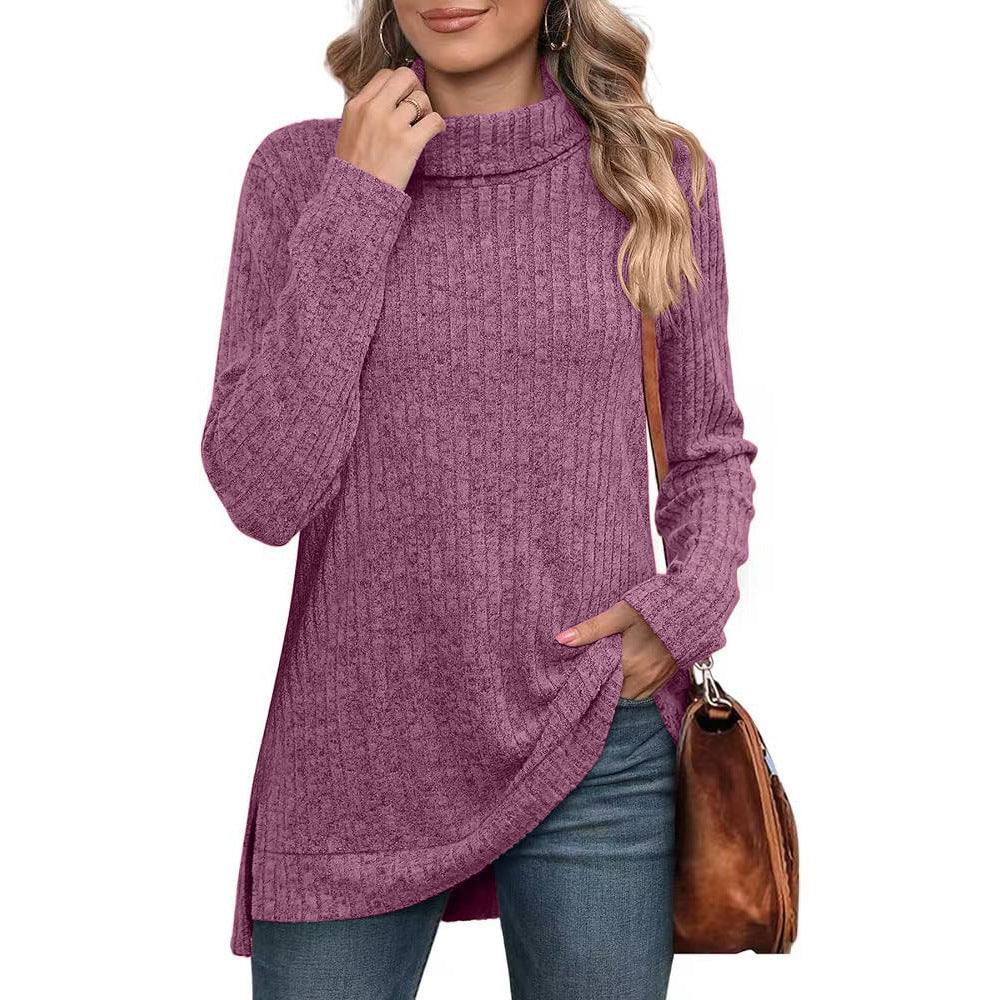 Strukturierter Damen-Rollkragenpullover mit asymmetrischem Saum von berg-feldt