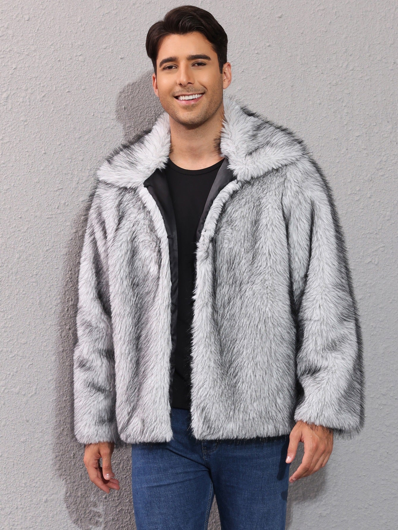 Herren Luxuriöse Kunstpelzjacke mit breitem Revers Berg-Feldt