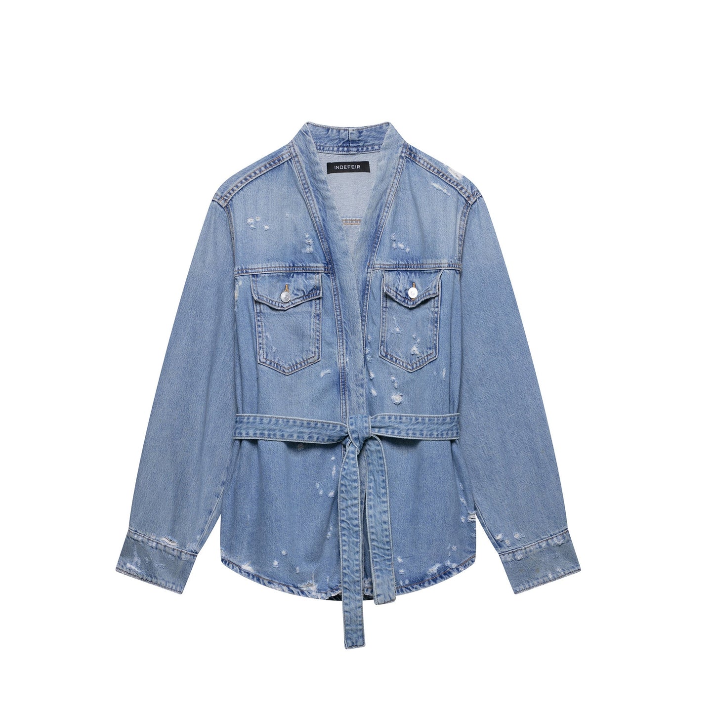 Veste en jean Berg-Feldt pour femme, avec taille nouée, décontractée et style vieilli