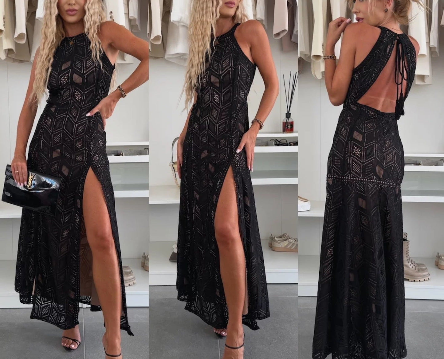Robe longue pour femme Berg-Feldt avec dentelle et fente haute