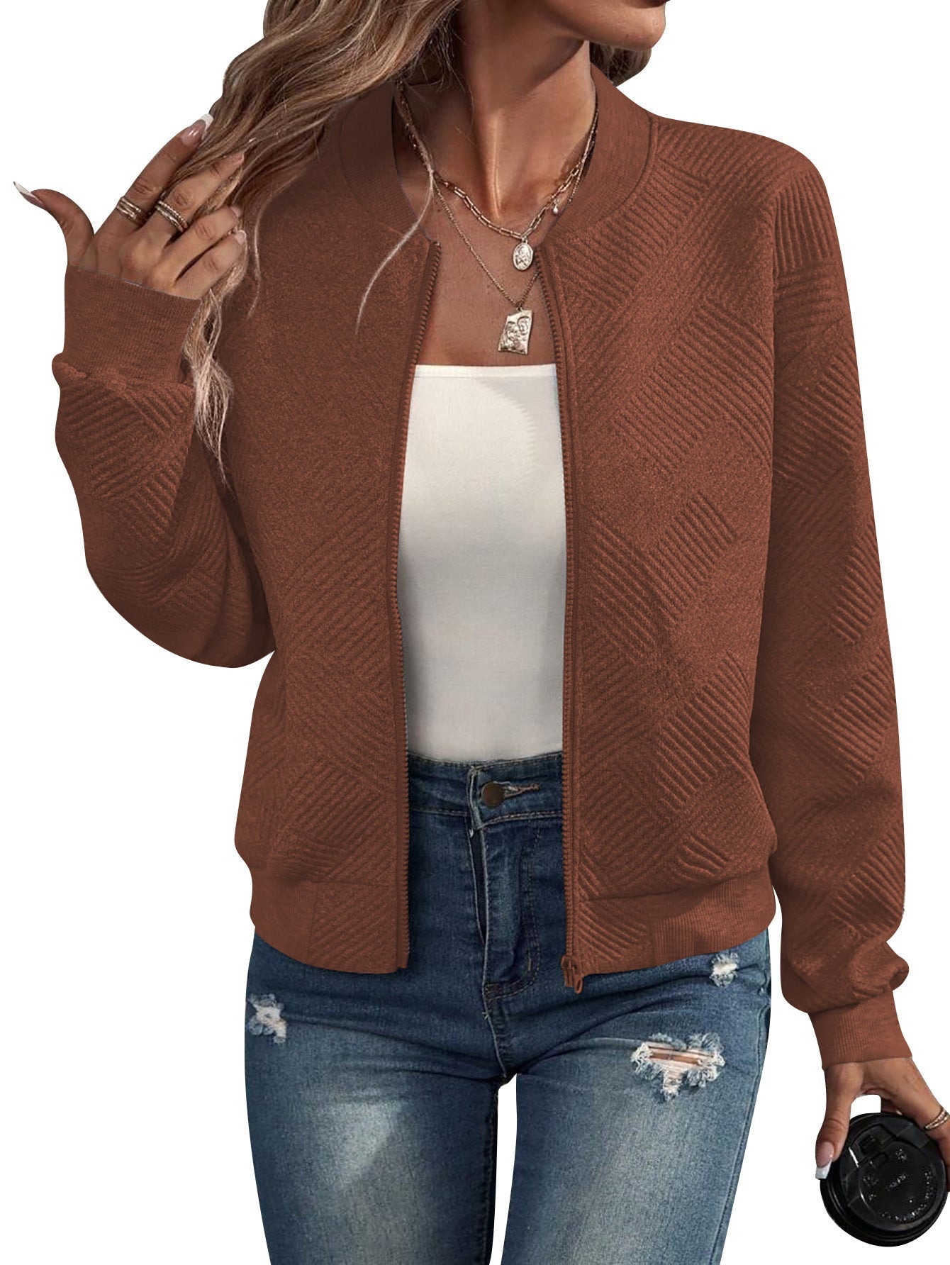 Damen blouson décontracté avec design texturé fin et poches pratiques Berg-Feldt