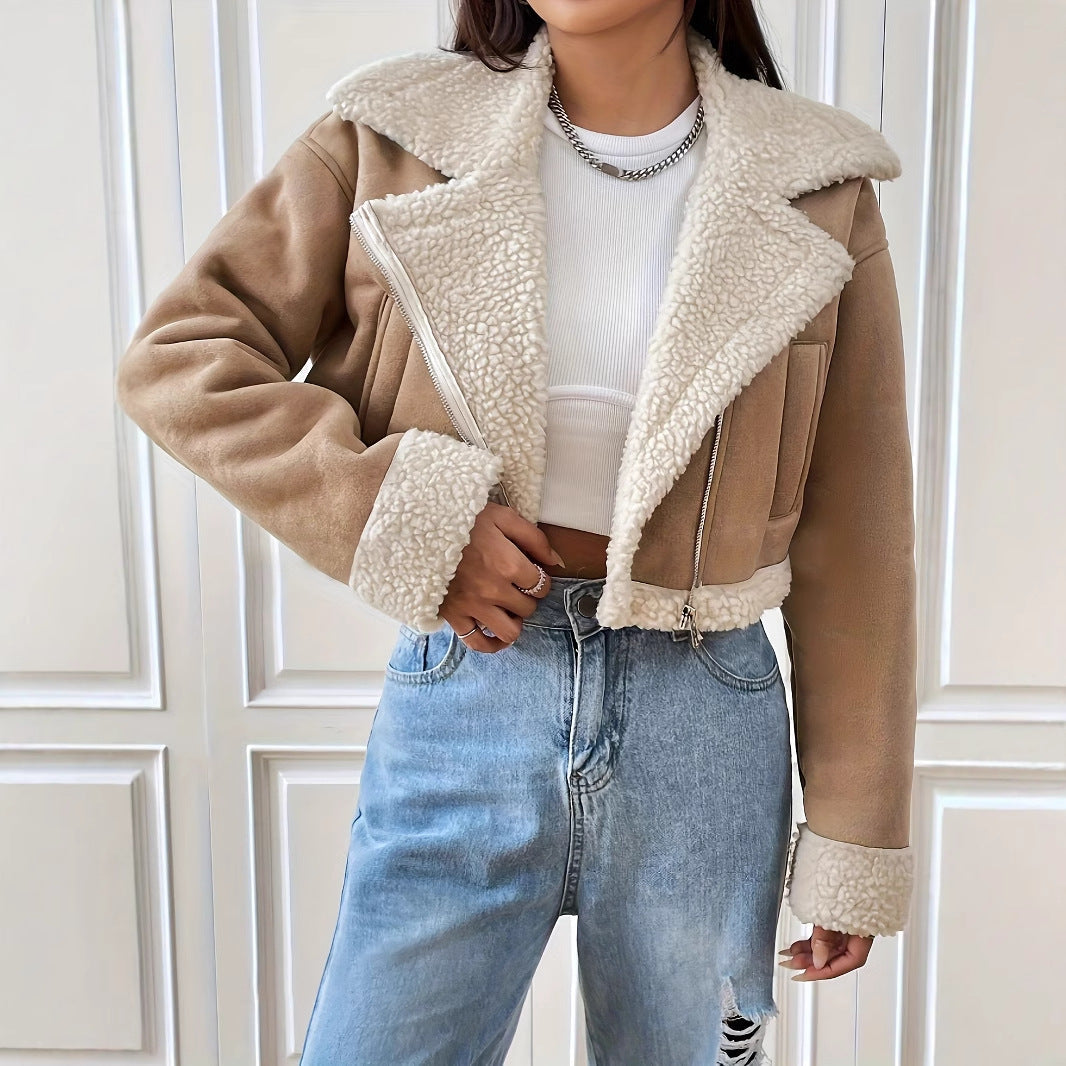 Élégante veste courte pour femme avec doublure en sherpa et fermeture éclair de berg-feldt