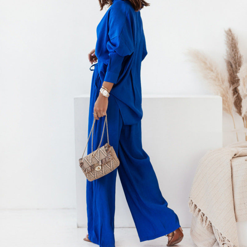 Ensemble deux pièces décontracté femme, blouse ample et pantalon large en lin Berg-Feldt