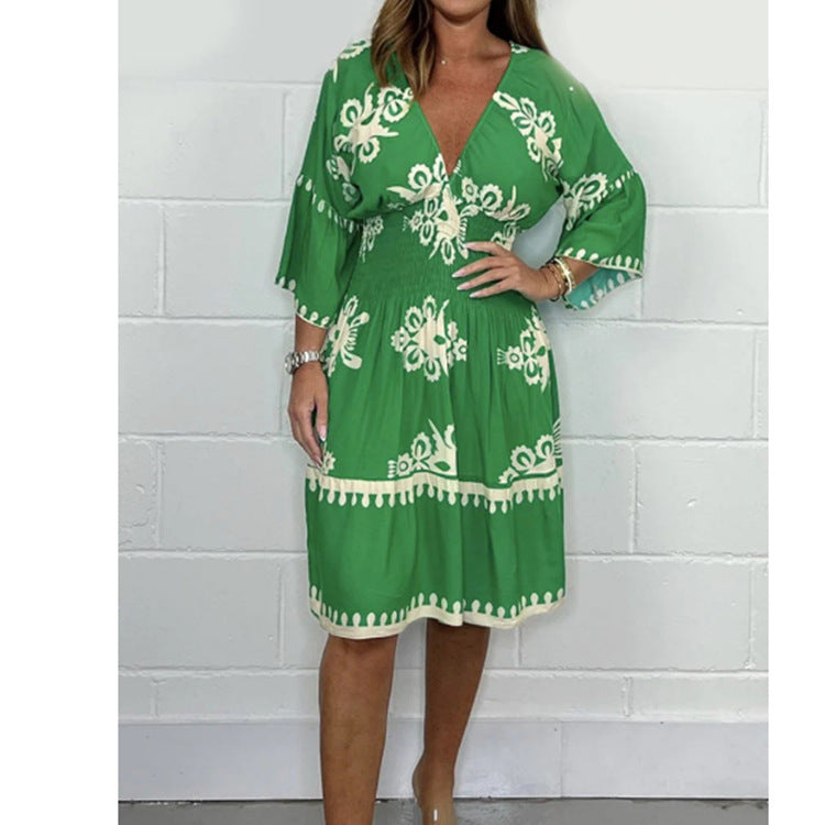 Robe d'été Fudus : florale, manches trois-quarts