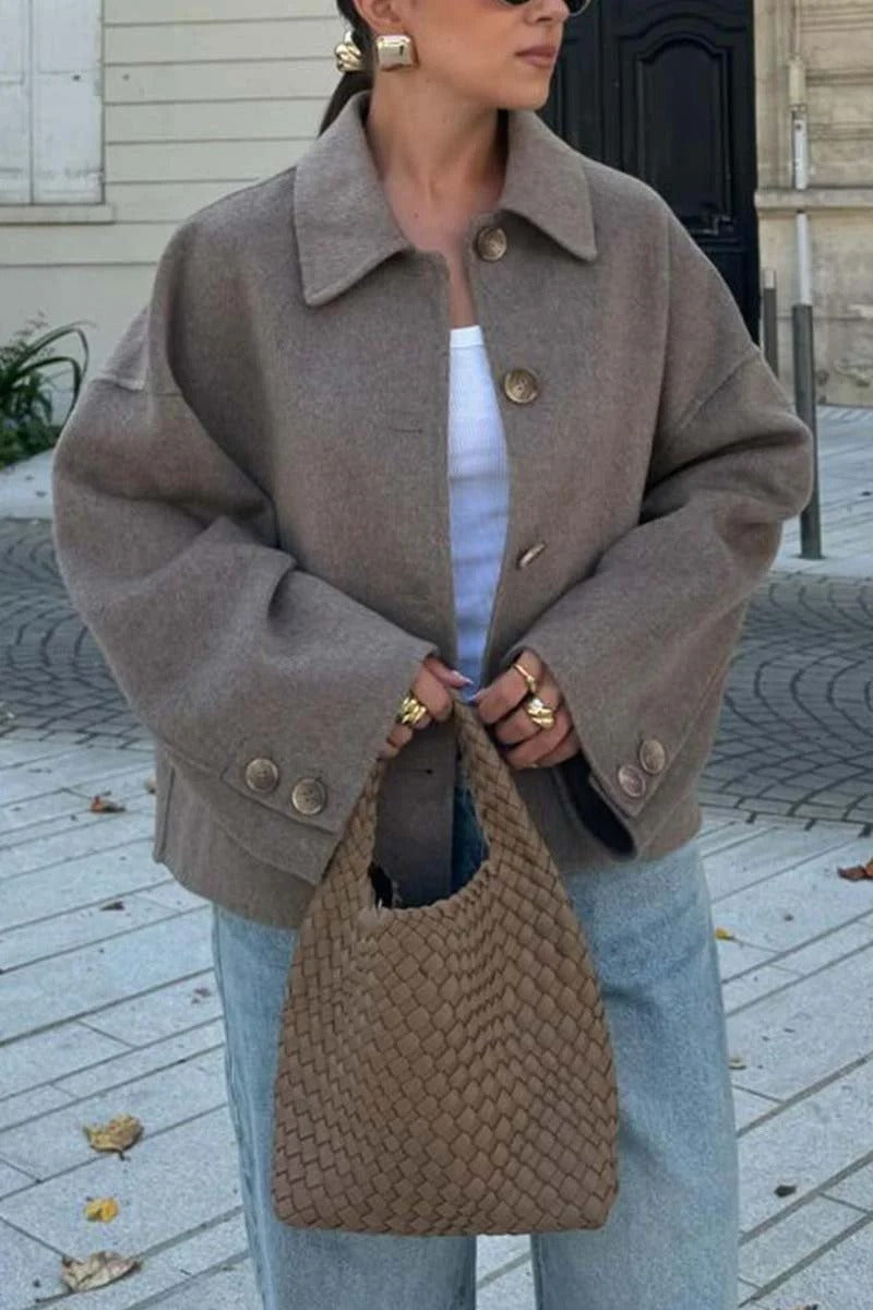Damen Modische Oversized-Wolljacke mit Knopfdetails und weitem Schnitt Berg-Feldt