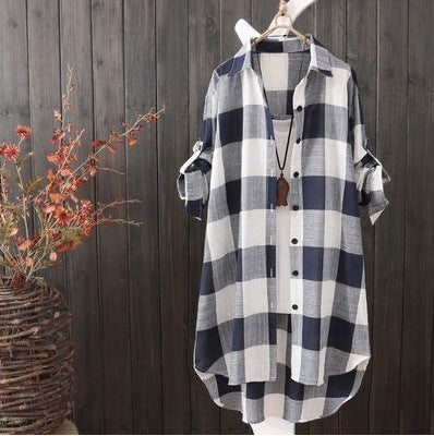 Chemise-blouse à carreaux pour femme, coupe décontractée oversize avec manches longues et manches retroussables Berg-Feldt