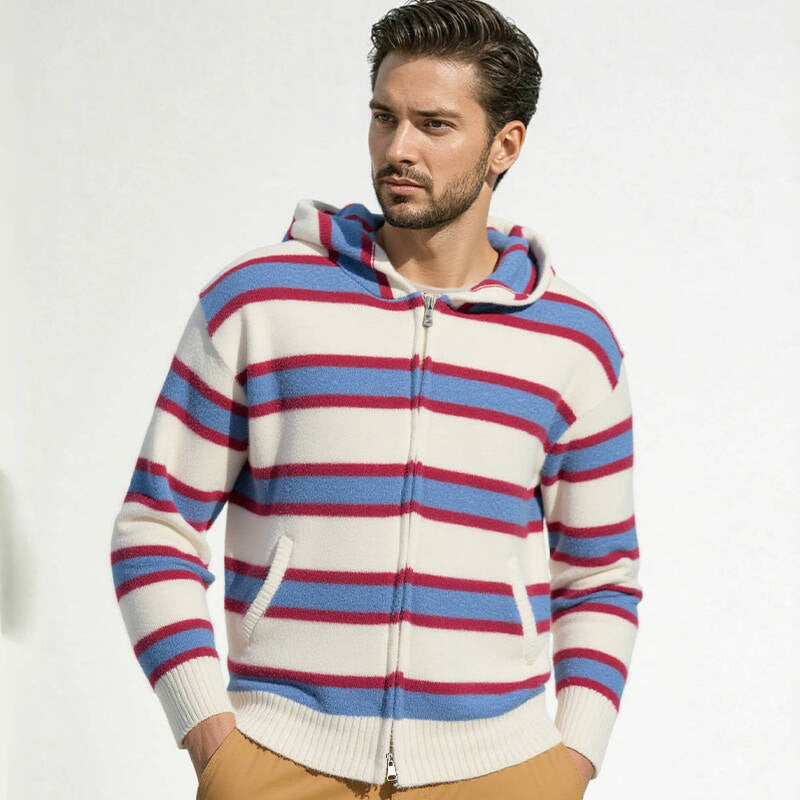 Sweat à capuche matelassé à rayures avec fermeture éclair intégrale pour homme Berg-Feldt