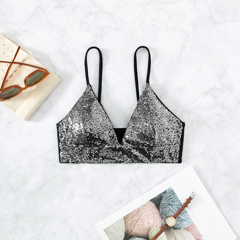 Haut de bikini femme à paillettes, bretelles réglables et décolleté en V plongeant (berg-feldt)