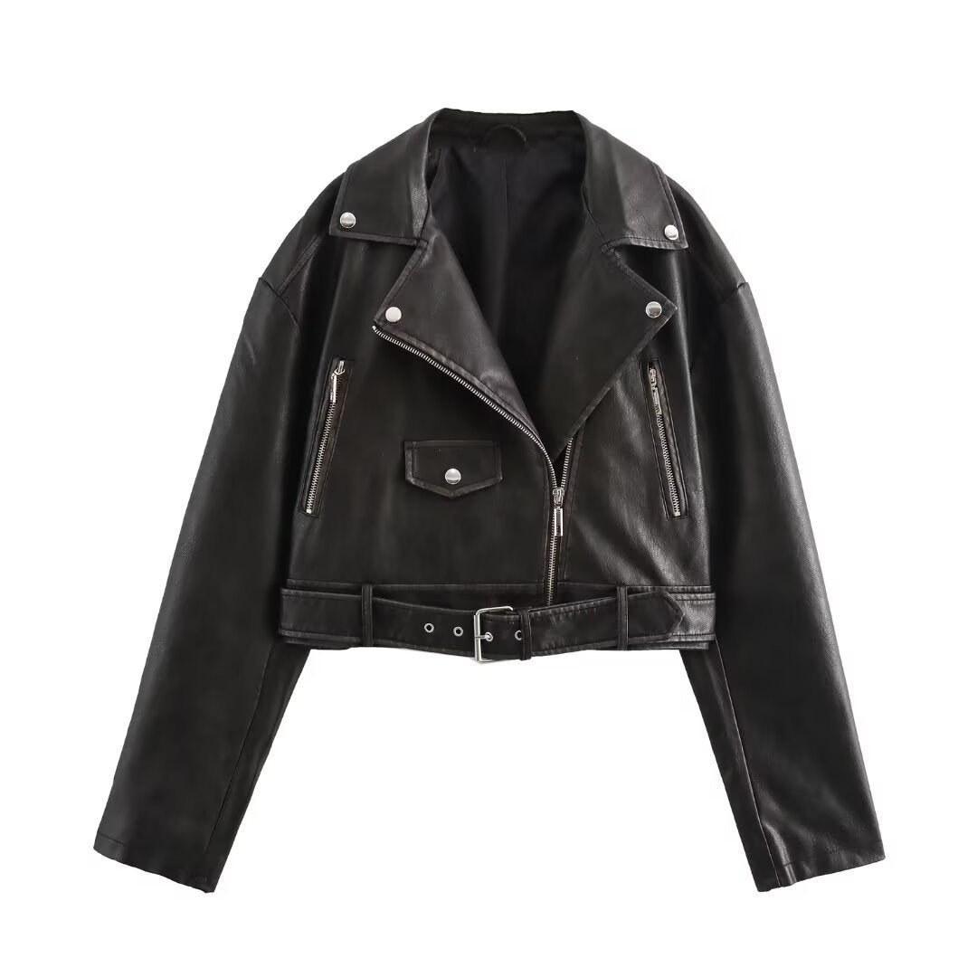 Kurze Lederjacke für Damen mit Gürtel von berg-feldt