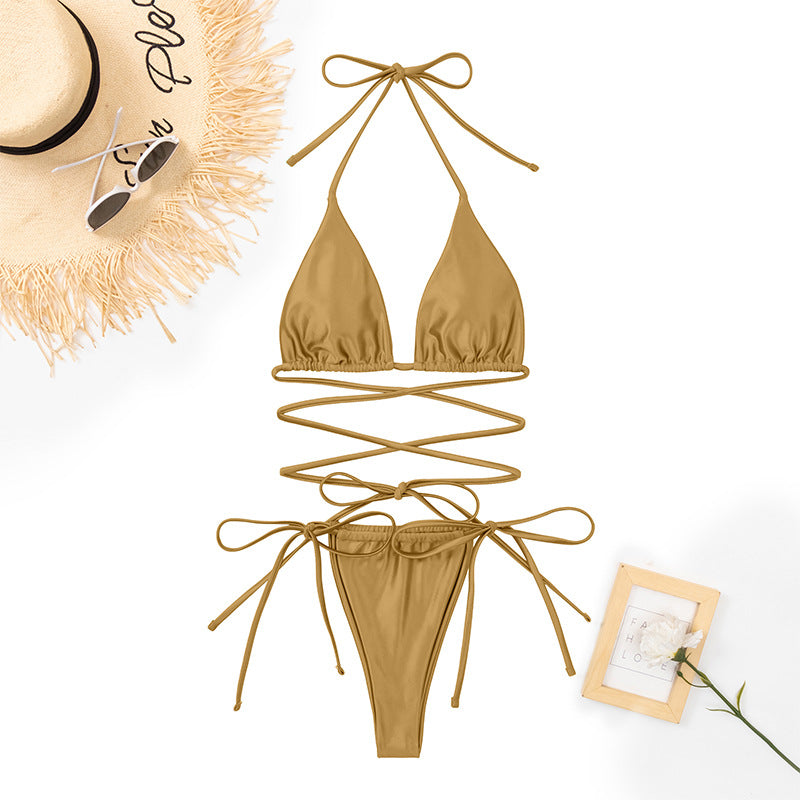 Berg-Feldt Ensemble Bikini pour Femme : Haut Triangle avec Bretelles Croisées à Nouer dans le Dos