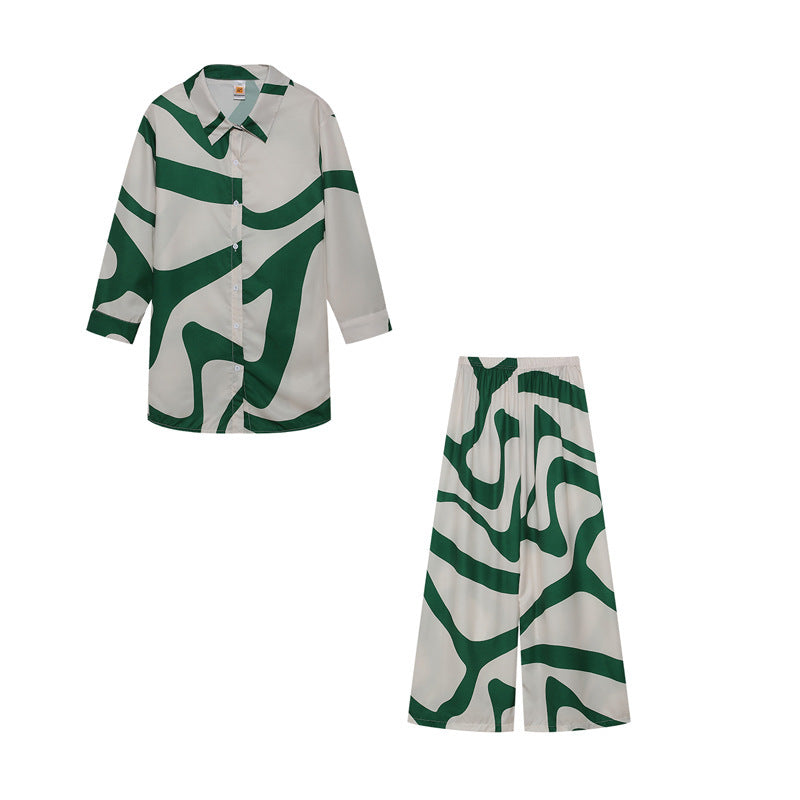 Ensemble loungewear pour femme, coupe décontractée, imprimé abstrait Champs de montagnes