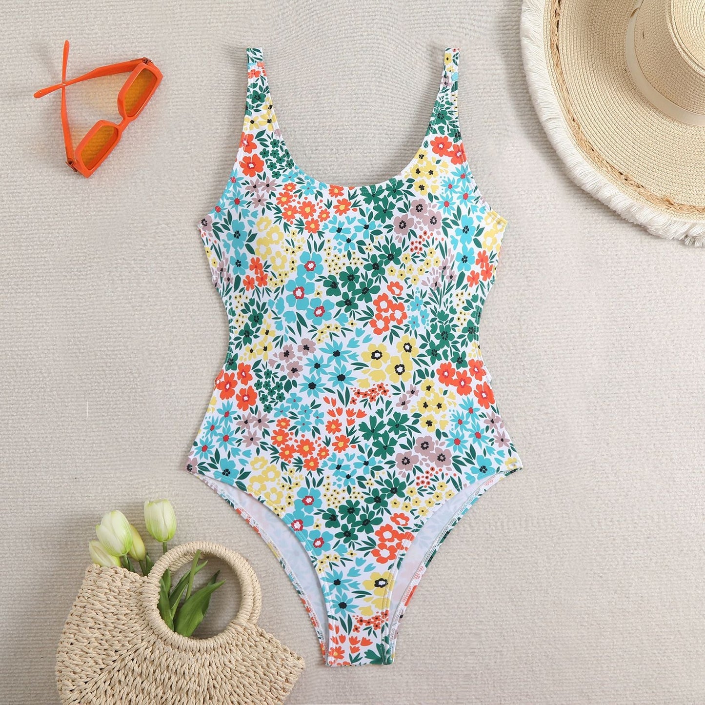 berg-feldt Maillot de bain femme, coupe haute, motif floral, 1750838522
