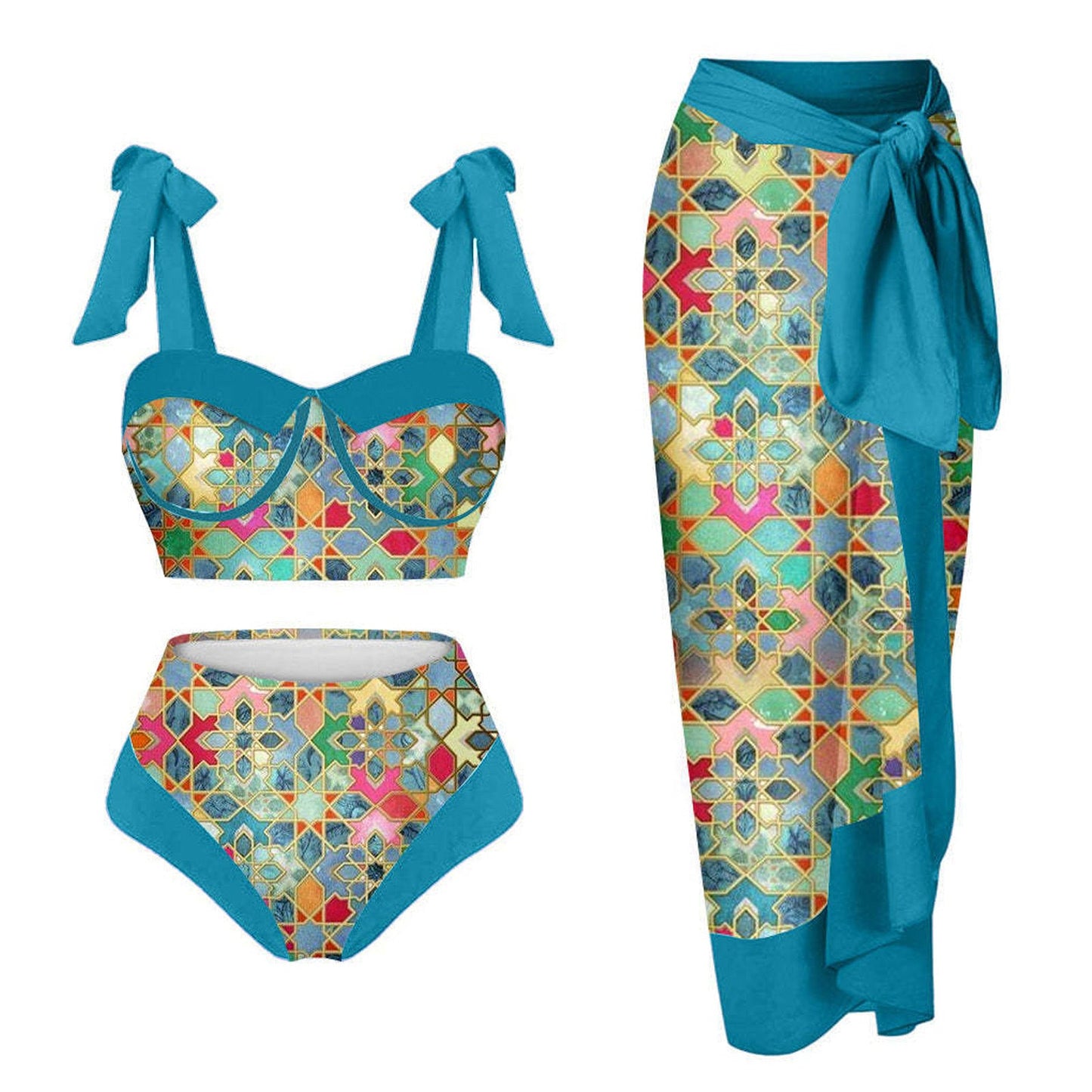 Ensemble de bikini Berg-Feldt pour femmes, taille haute, imprimé floral, avec jupe portefeuille assortie