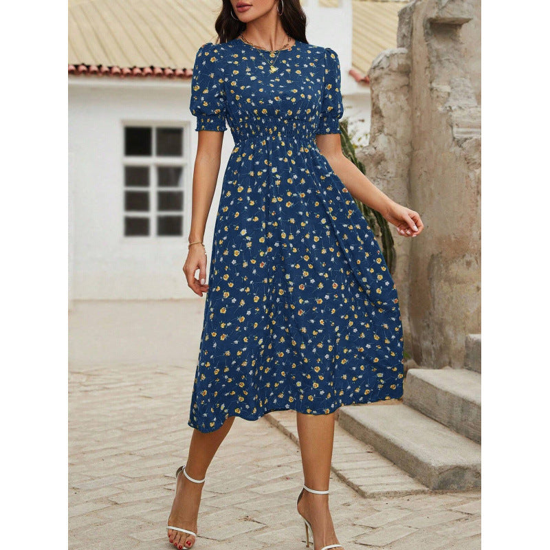 Robe longue fleurie smockée à la taille berg-feldt pour femme