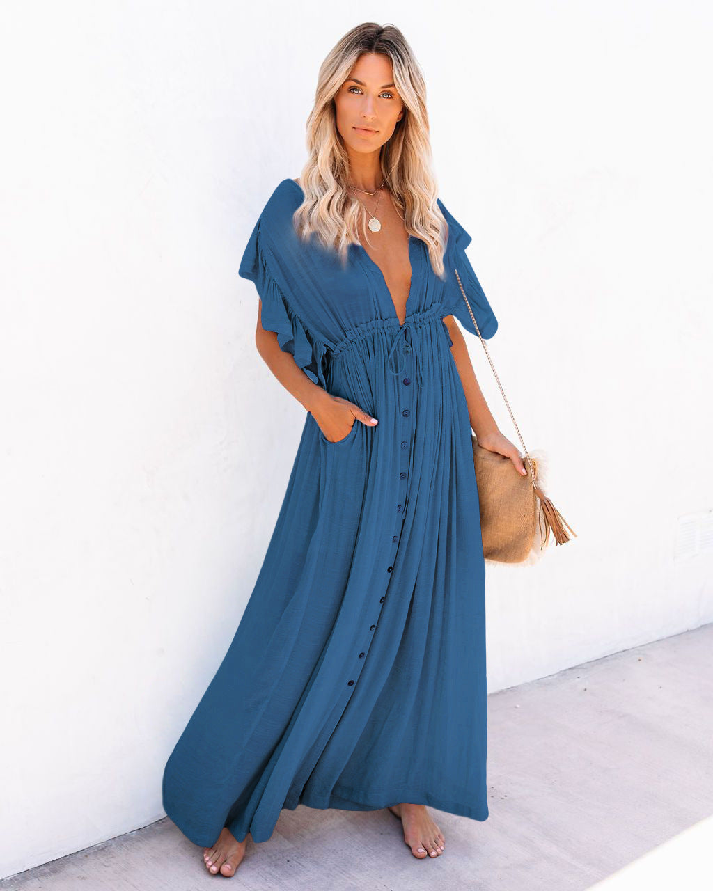 Robe longue bohème à manches volantées et détails boutonnés par berg-feldt
