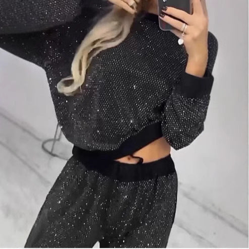 Ensemble décontracté à paillettes pour femme avec pull court et pantalon confortable Berg-Feldt