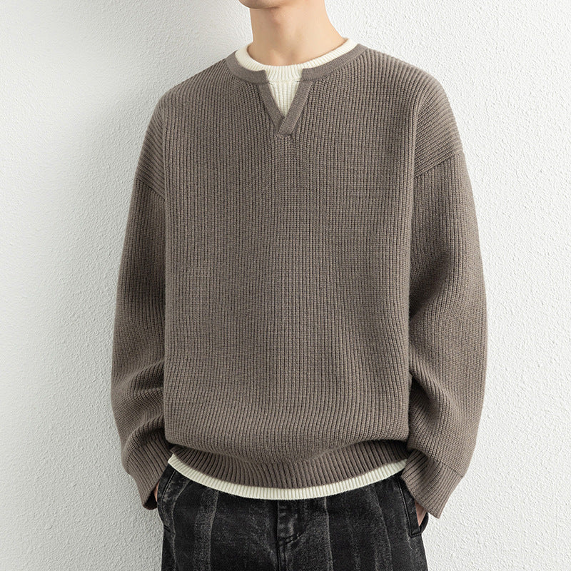 Pull-over en tricot pour homme, col en V, motif structuré Berg-Feldt