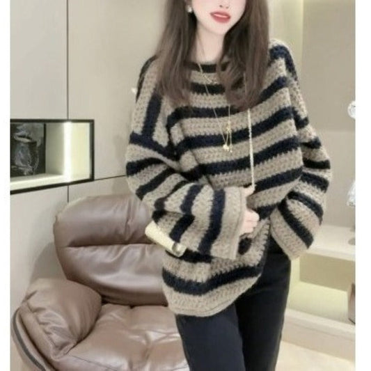 Damen Grobstrickpullover mit lässigem Streifenmuster und voluminösen Ärmeln Berg-Feldt - Berg-Feldt