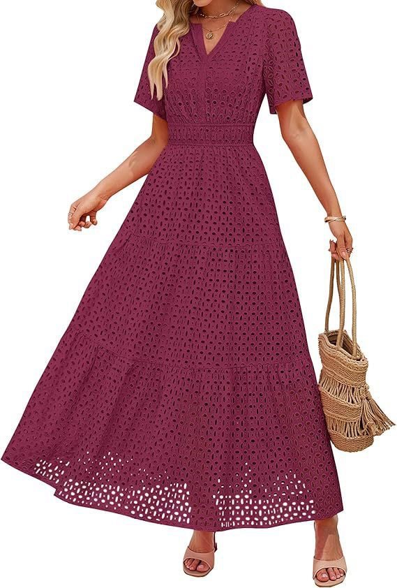 Leichtes Maxikleid für Damen mit Lochmuster und V-Ausschnitt von berg-feldt