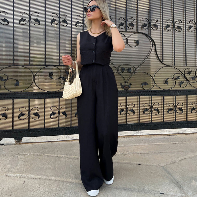 Ensemble deux pièces taille haute pour femme avec haut sans manches
